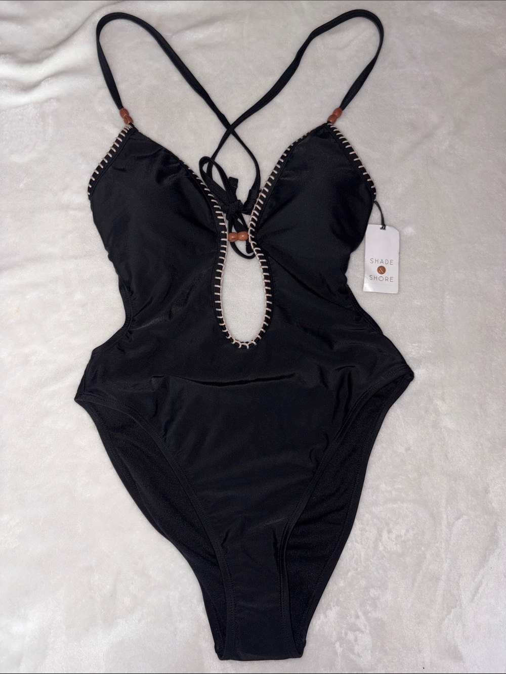 Shade & Shore Black One-Piece Swimsuit with Contrast Stitching